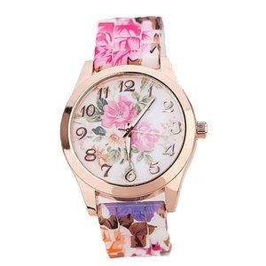 Rose Gold Floral Watch Silicon Band Floral Dial Watch
